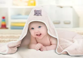 Okrycie kąpielowe niemowlęce 100x100 Kotek kremowy ręcznik z kapturkiem Baby