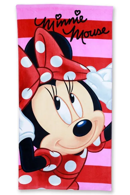 Ręcznik plażowy 70x140 Myszka Mini 0125 Minnie Mouse paseczki dziecięcy