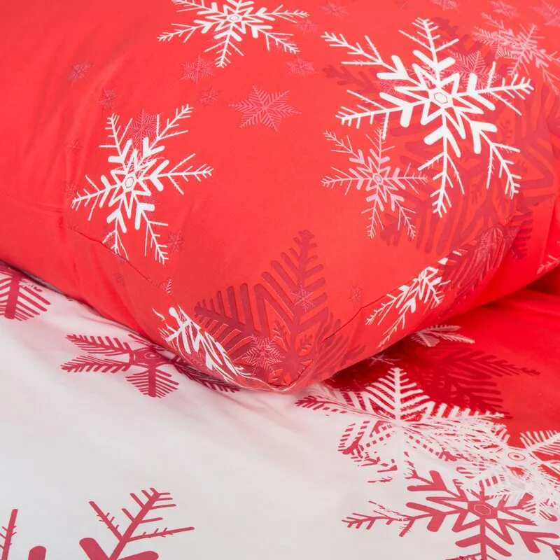 Pościel świąteczna 160x200 Santa 4 biała  czerwona śnieżynki bawełniana Eurofirany