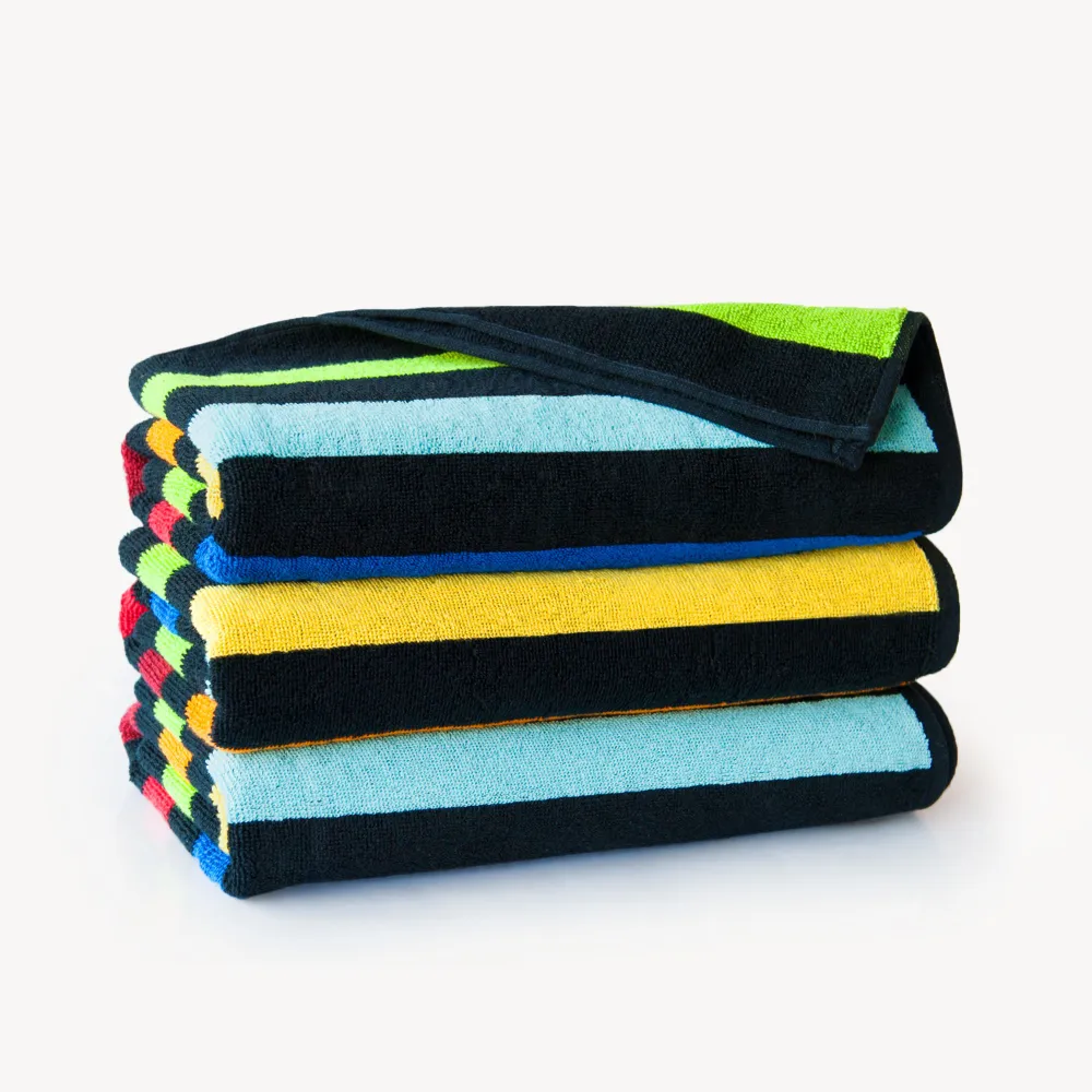 Ręcznik plażowy 70x150 Bahama 8025/1 czarny paski kolorowe 380 g/m2  Zwoltex