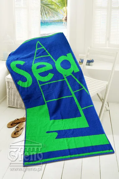 Ręcznik plażowy 80x160 Kapitański zielony łódka żaglówka  Greno