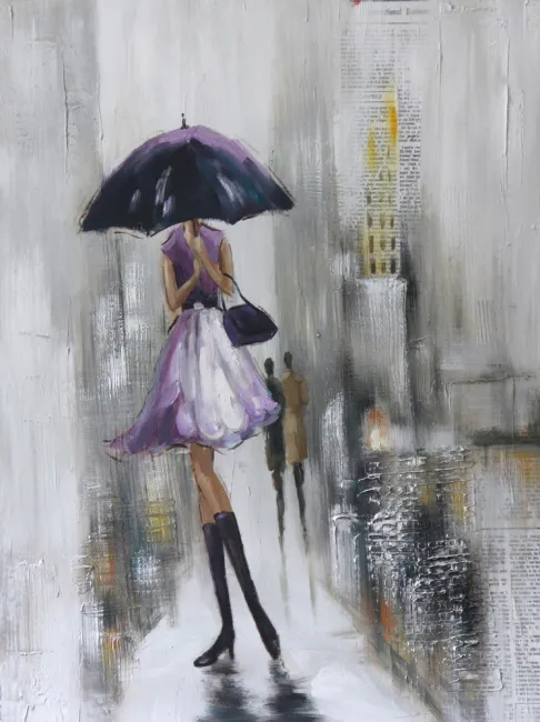Obraz Lady 2 70x100 ręcznie malowany kobieta z fioletowym parasolem Eurofitany
