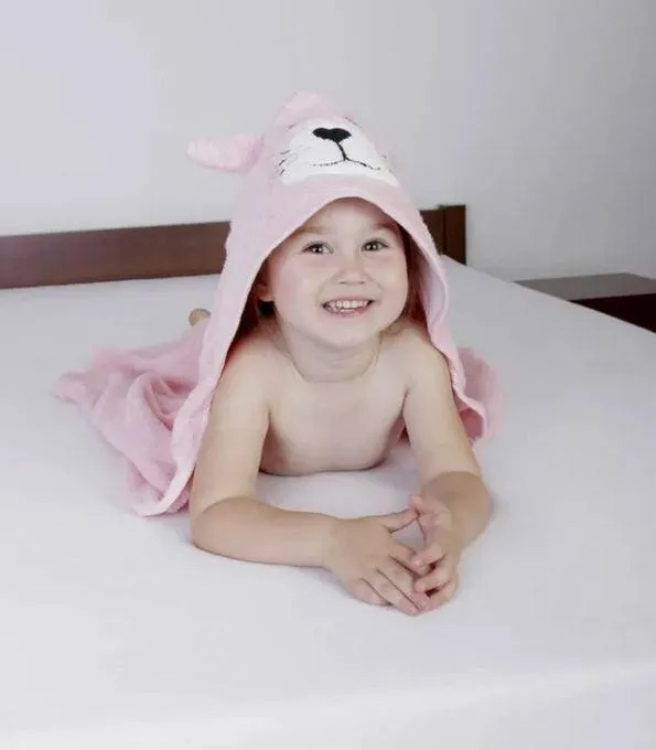 Okrycie kąpielowe niemowlęce 80x80 Jimmy 10 różowe miś ręcznik z kapturkiem 420g/m2