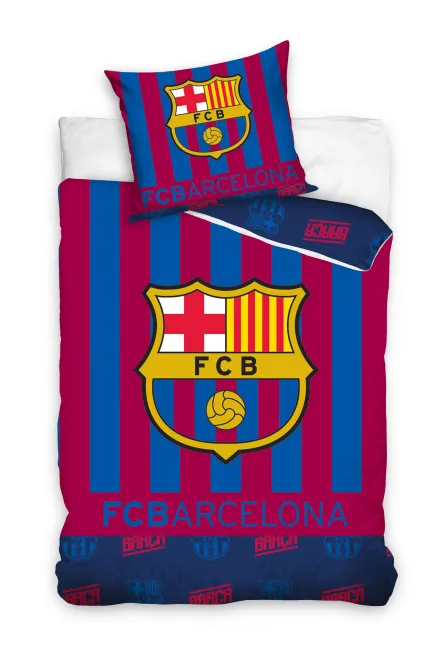 Pościel bawełniana 160x200 C Barcelona w pasy z herbem FCB8023  1369
