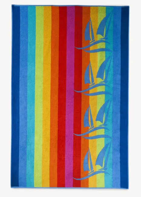 Ręcznik plażowy 100x160 Żagle 8143/1 pasy kolorowe 380 g/m2 Zwoltex