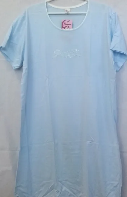 Koszula damska z krótkim rękawem  D 449 158/124 2XL błękitna z haftem