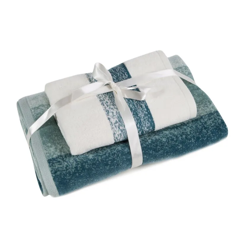 Komplet ręczników 2 szt Tris kremowy     niebieski zestaw upominkowy na prezent Eurofirany