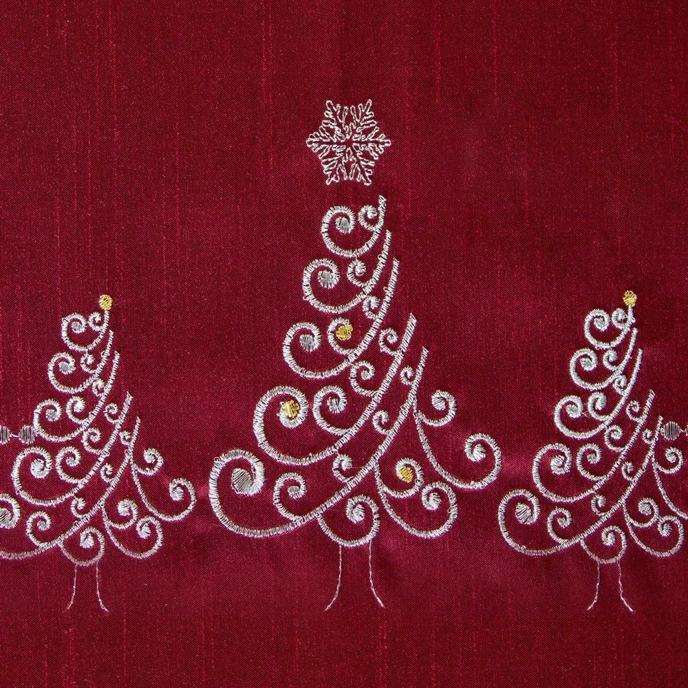 Obrus świąteczny 110x160 Afra bordowy srebrne choinki Eurofirany