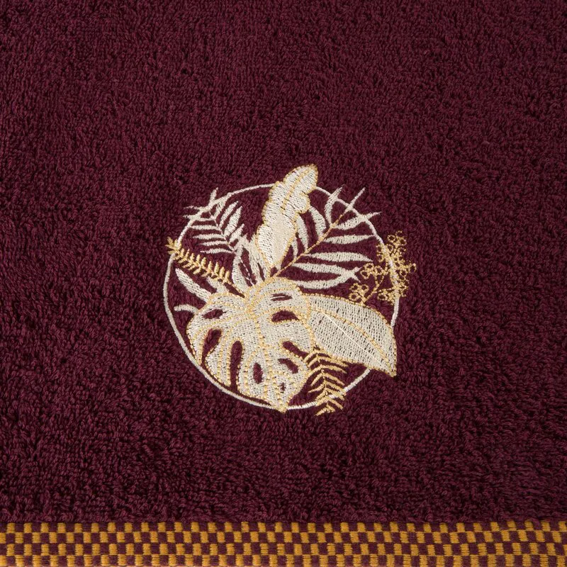 Ręcznik Palms 50x90 bordowy 500 g/m2      z haftem i ozdobną bordiurą Eurofirany