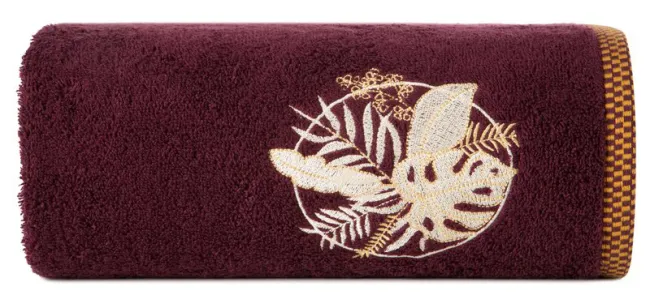 Ręcznik Palms 50x90 bordowy 500 g/m2      z haftem i ozdobną bordiurą Eurofirany