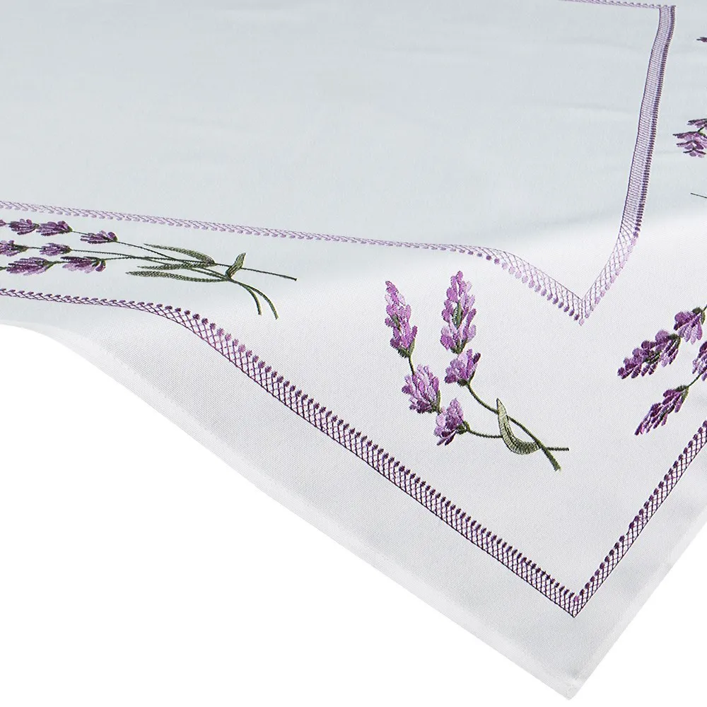 Obrus dekoracyjny 85x85 Rebeca biały fioletowy haftowany lawenda Eurofirany