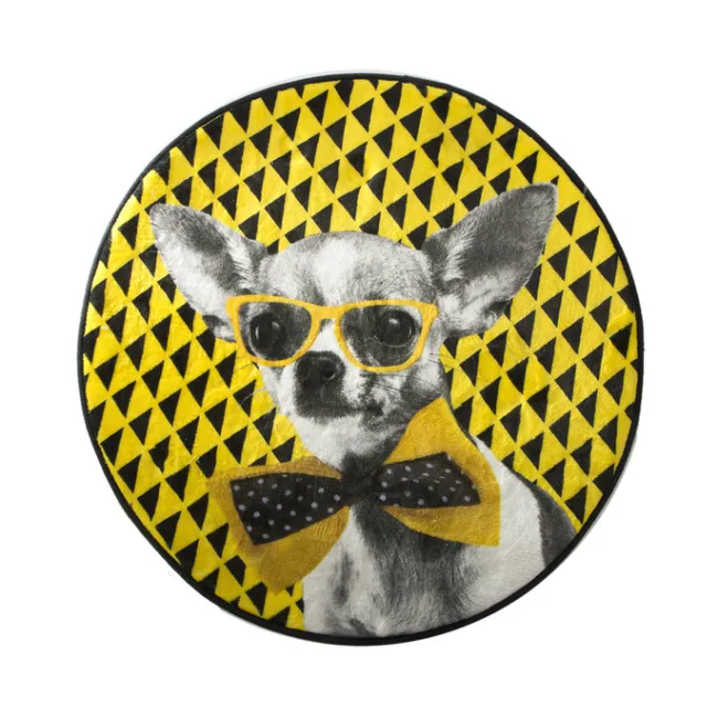 Dywanik dekoracyjny 60x60 Matt 1 żółty w trójkąty pies w okularach muszce