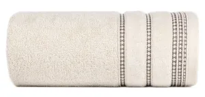 Ręcznik 30x50 Amanda beżowy z ozdobną welurową bordiurą w pasy frotte 500 g/m2 Eurofirany