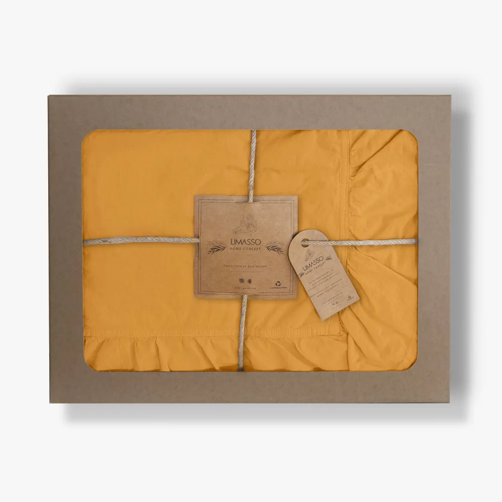 Pościel bawełniana 160x200 żółta          z falbanką jednobarwna w pudełku jednobarwna Stonewashed Narcissue