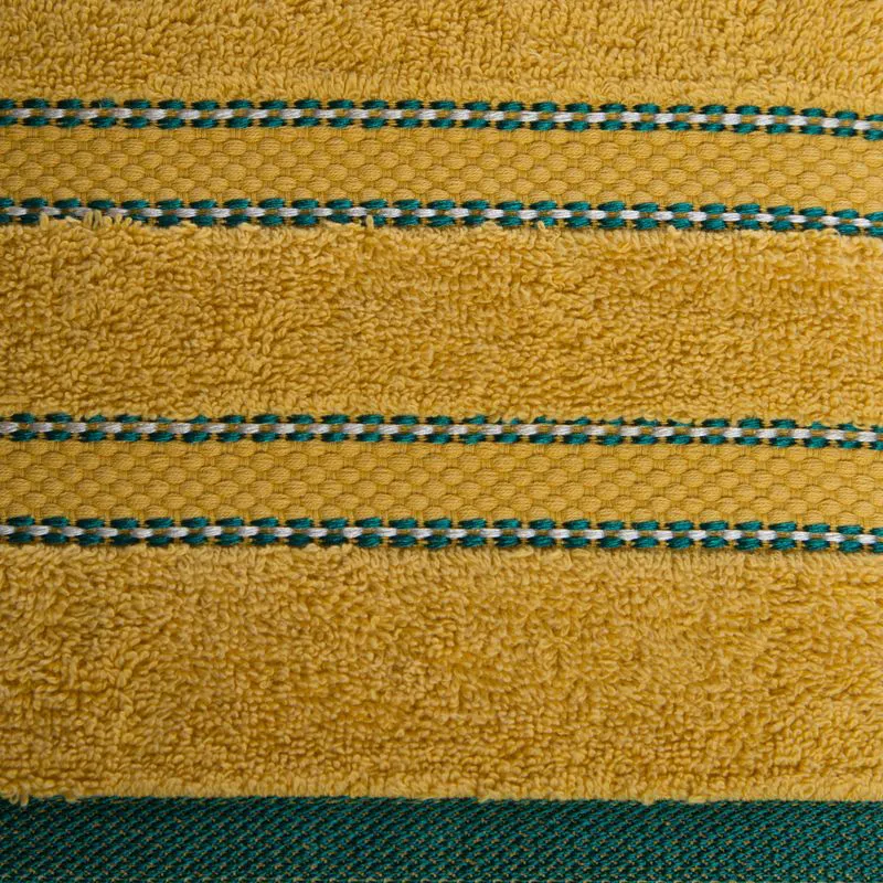 Ręcznik 70x140 Kristi  musztardowy z ozdobną bordiurą w pasy frotte 500g/m2 Eurofirany