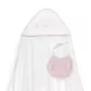 Okrycie kąpielowe 100x100 Baby biały różowy ręcznik z kapturkiem + śliniaczek