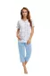 Piżama damska 476 niebieska biała kwiaty rozmiar: L krótki rękaw spodnie 3/4