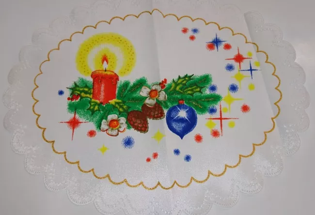 Serwetka plamoodporna owal  25x31 Boże Narodzenie świąteczny stroik biała złota niska cena