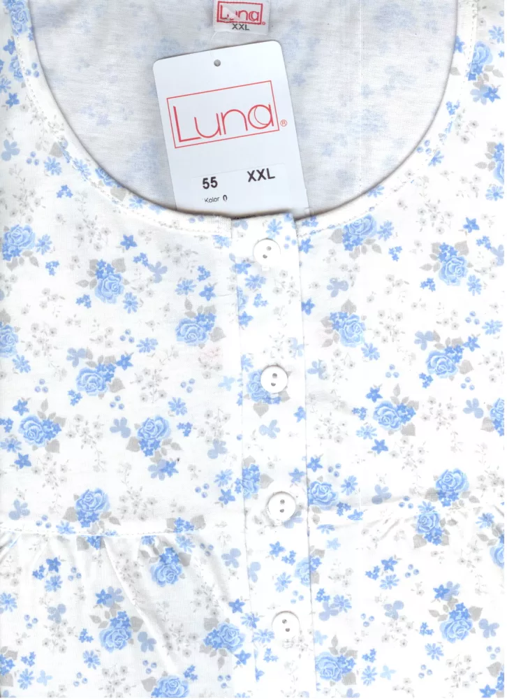 Koszula damska długa polo 55 rozmiar 2XL biało niebieska w kwiaty Luna-rzeczywiste kolory