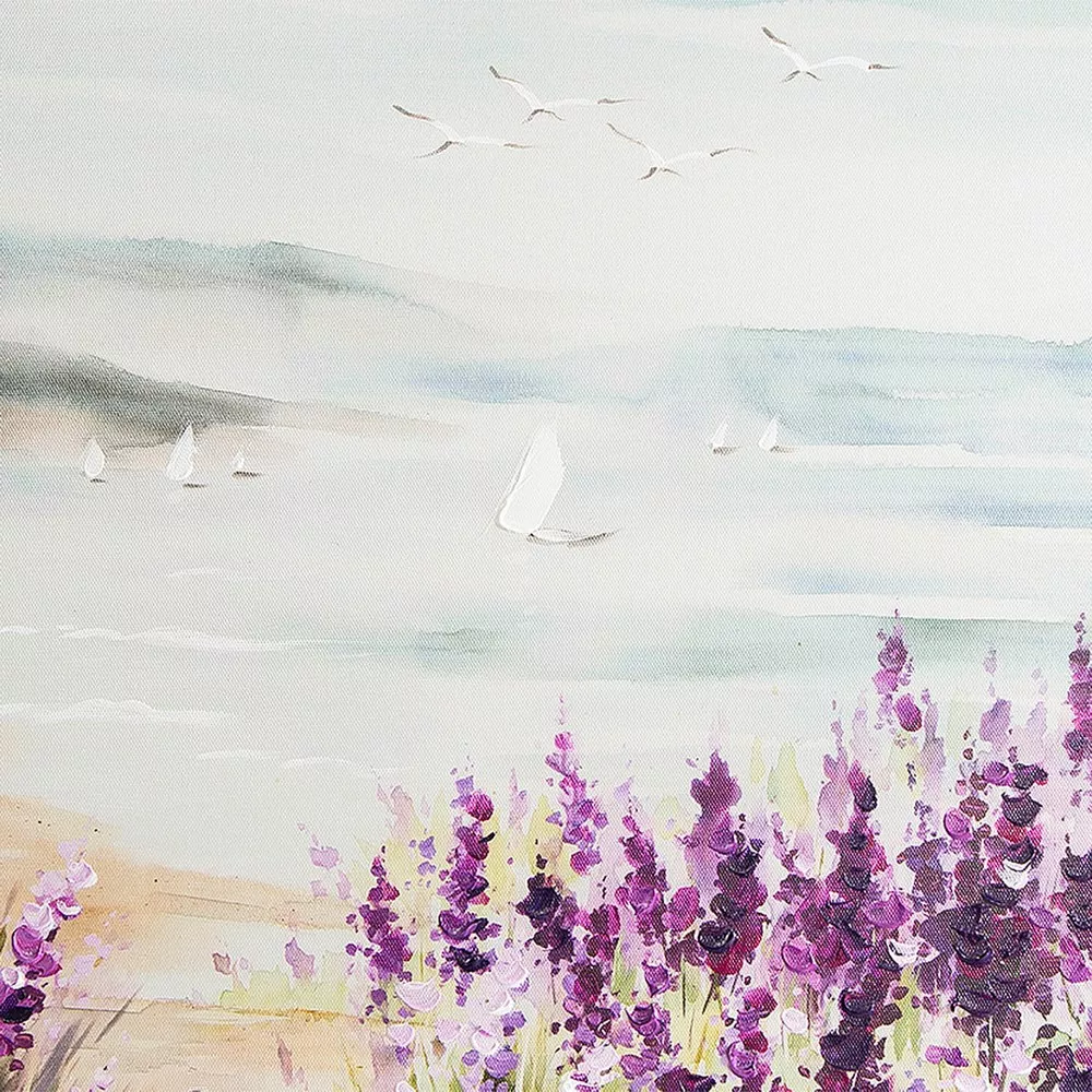 Obraz Holly 2 60x60 ręcznie malowany morze żaglówki fioletowe kwiaty Eurofiirany