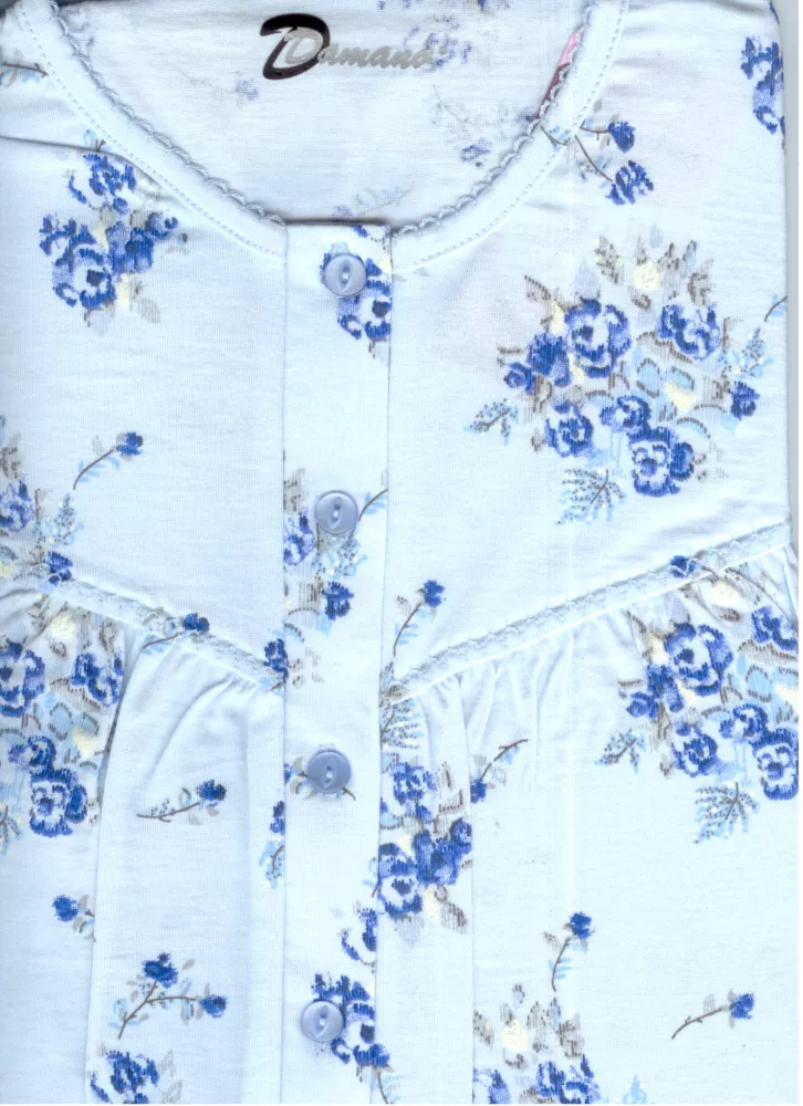 Koszula damska z krótkim rękawem D 738 164/104 L niebieska w kwiaty-rzeczywiste kolory.