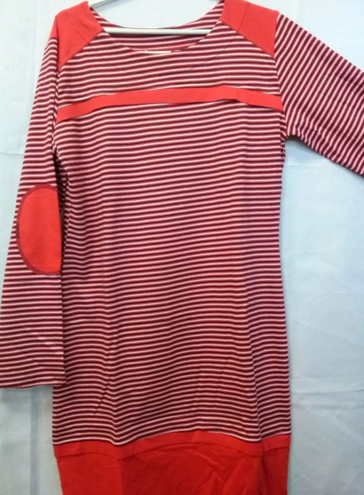 Koszula damska KO-076 rozmiar L w pasy czerwono biało granatowe Dorota