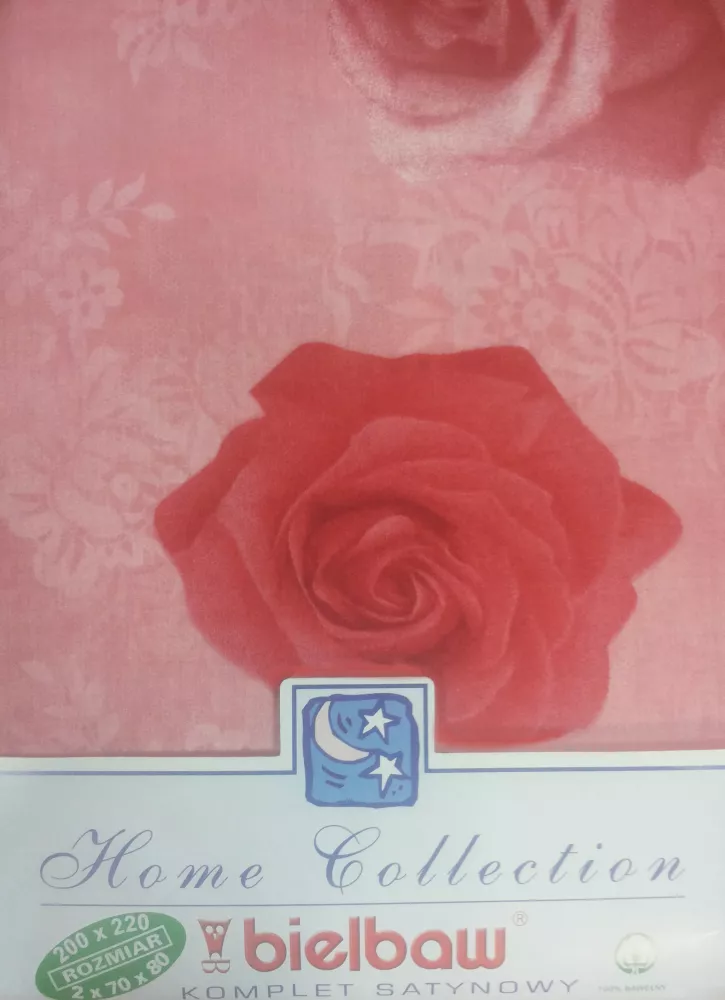 Pościel z satyny bawełnianej 200x220 Różowa w Czerwone Róże Bieltex 03