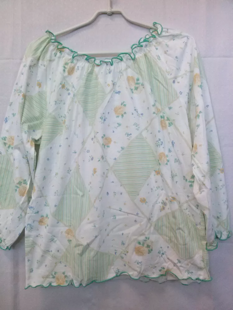 Piżama damska Gumka 115 rozmiar M biało zielona 3/4 rękaw i spodnie Luna