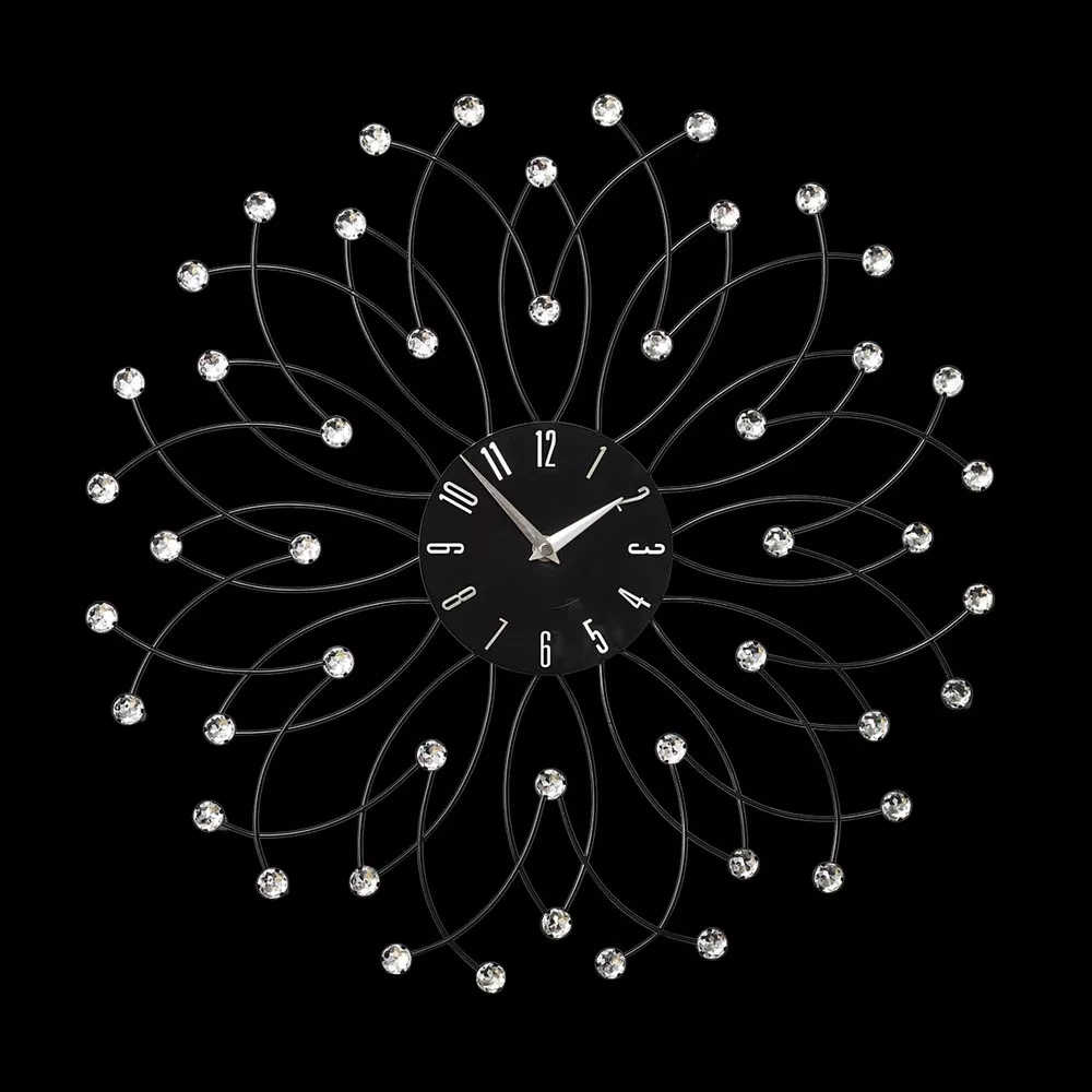 Zegar ścienny 50x50x4 Crystal 06 Kwiatek metalowy krzyształki