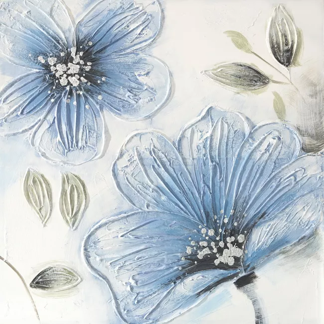 Obraz Kwiaty 80x80 niebieskie 39B olejny