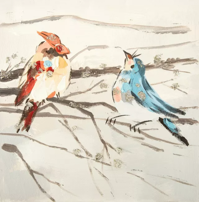 Obraz Bird 12 30x30 ręcznie malowany ptaszki na płótnie Eurofirany