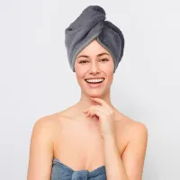 Turban kąpielowy 65x23 grafitowy frotte  new ręcznik do włosów na głowę