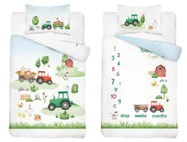 Pościel bawełniana 100x135 Farma traktory zielona czerwona 4294 A Mayamoo 20