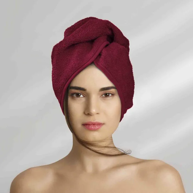Turban do włosów Button bordowy kąpielowy ręcznik frotte