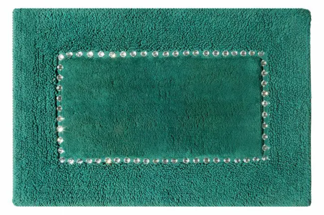 Dywanik 60x90 Chic zielony ciemny z bawełny zdobiony kryształkami w stylu glamour Eurofirany