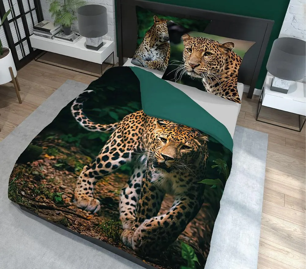 Pościel bawełniana 220x200 gepard zielona 3926 A Holland Natura 100