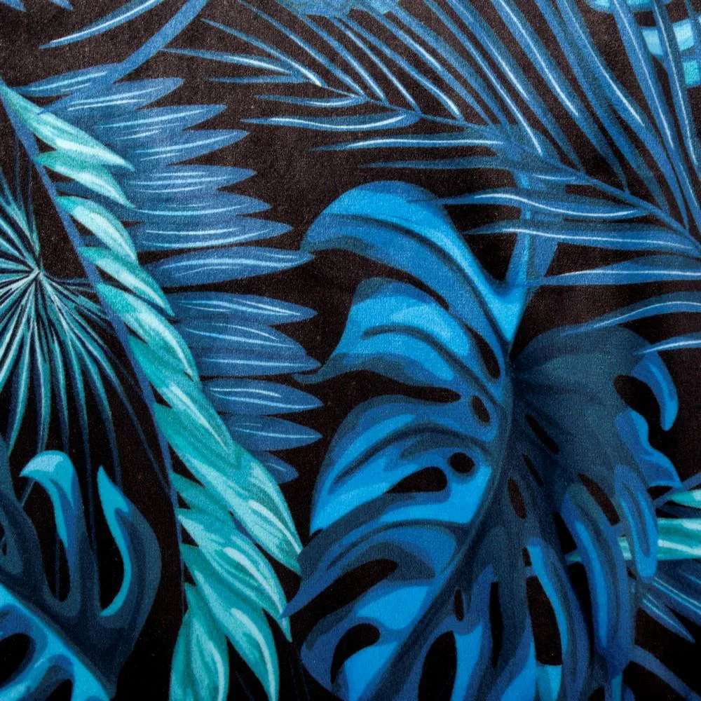 Obrus bieżnik Liz 40x180 liście palmy monstery czarny niebieski Eurofirany