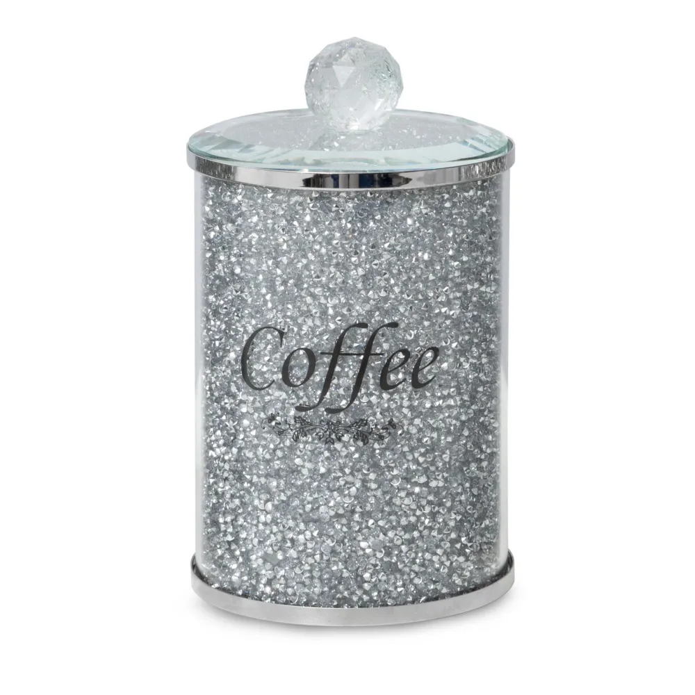 Komplet pojemników Ventosa 3szt. 10x17 kawa herbata cukier srebrny do przechowywania z kryształkami w stylu glamour Eurofirany