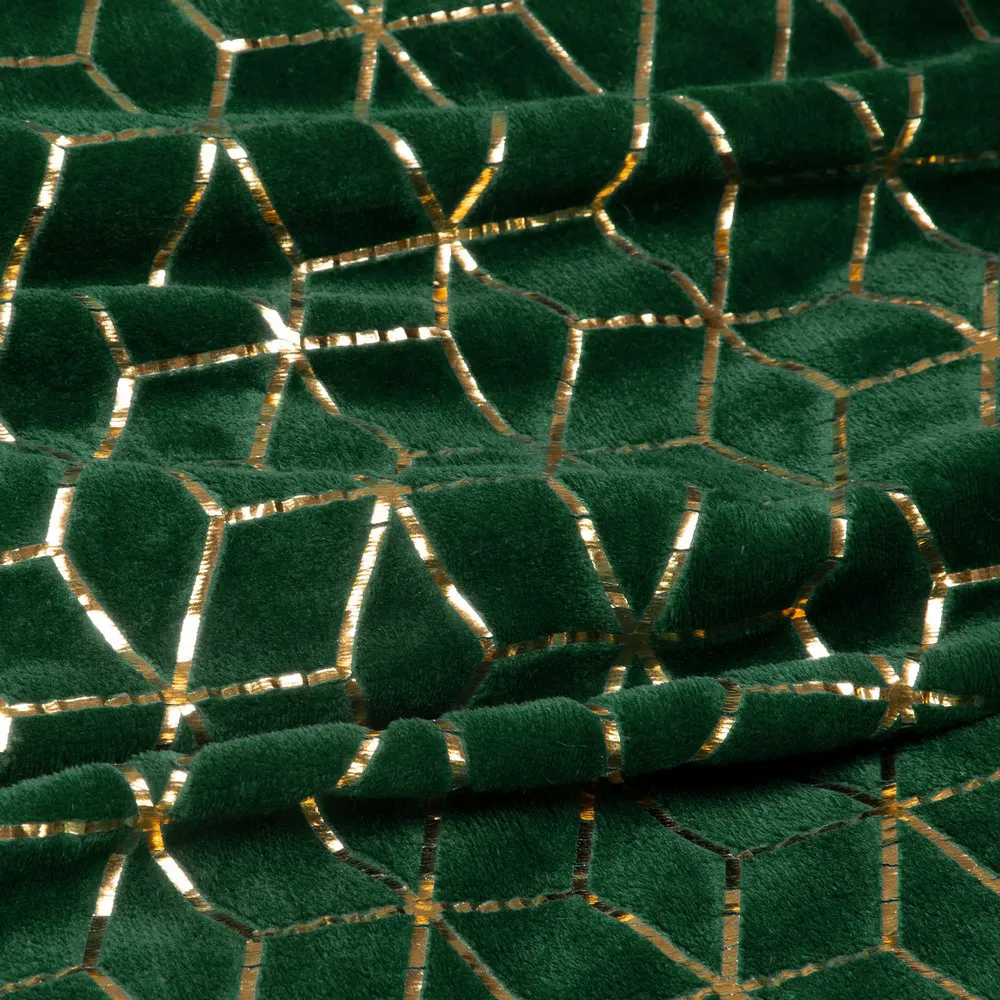 Koc narzuta 200x220 Oli zielona ciemna złota geometryczna Eurofirany