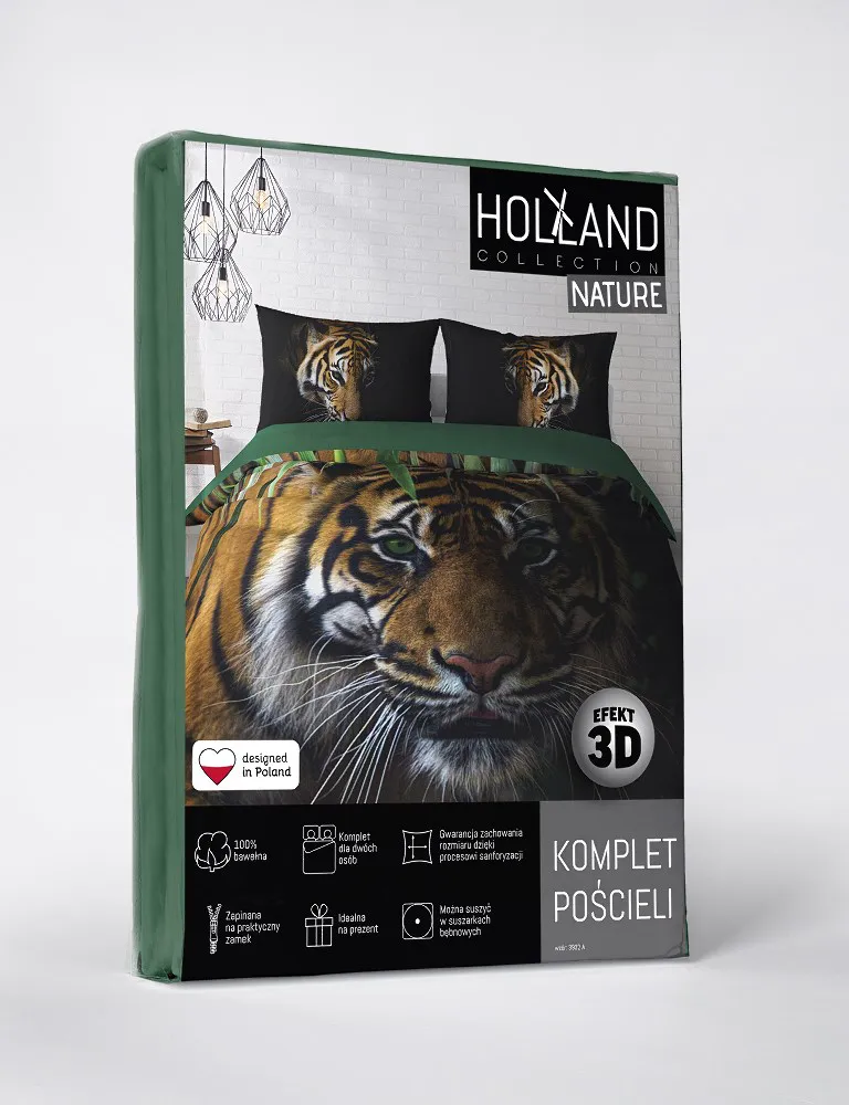 Pościel bawełniana 160x200 tygrys czarna zielona 3932 A Holland Natura 100