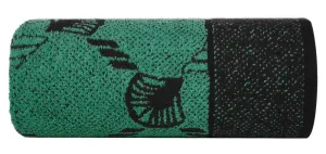 Ręcznik Dorian 70x140 czarny turkusowy liście miłorzębu 500g/m2 frotte Eurofirany
