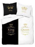 Pościel bawełniana 160x200 3608 A King Queen of the house biała czarna biała złota Król i Królowa dwustronna dla pary Holland Home 2