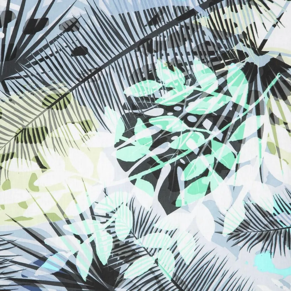Pościel bawełniana 220x200 liście palmy monstery egzotyczna roślinna szara niebieska seledynowa biała czarna Giovanna