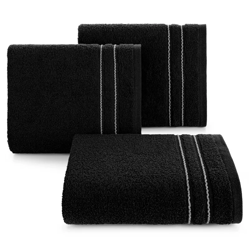 Ręcznik Emina 70x140 czarny zdobiony  stebnowaną bordiurą 500 g/m2 Eurofirany