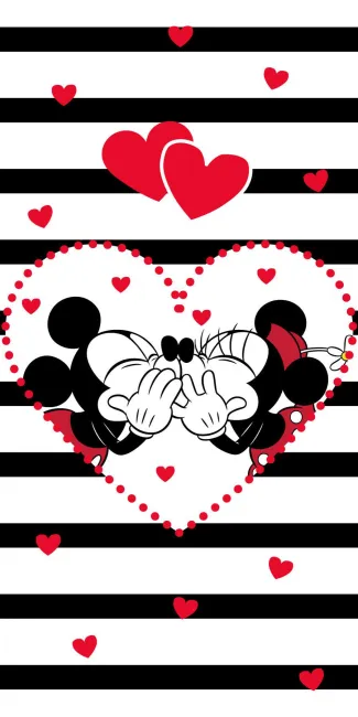 Ręcznik plażowy 70x140 Myszka Mini Miki Minnie Mickey Mouse pasy białe czarne serca serduszka 3532 dziecięcy bawełniany