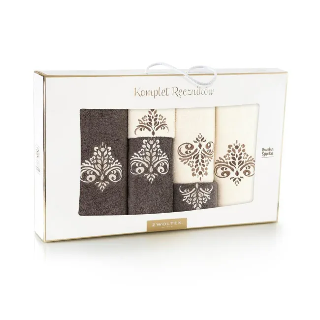 Komplet ręczników w pudełku 6 szt Sułtan ekrii grafitowy ornament