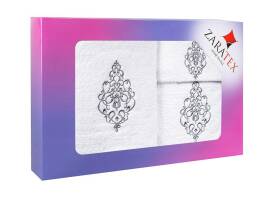 Komplet ręczników w pudełku 3 szt Ornament biały 30x50 50x90 70x140 400g/m2