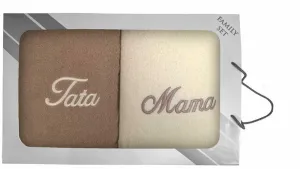 Komplet ręczników w pudełku 2 szt 50x100 Mama Tata kremowy beżowy