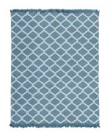 Koc bawełniany akrylowy 150x200 niebieski maroko z frędzlami 074 A JB na łóżko turecki 123