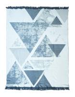 Koc bawełniany akrylowy 150x200 028 JB biały szary grafitowy trójkąty geometryczny z frędzlami